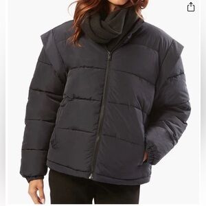 WeWoreWhat Snap Off Puffer Jacket/Vest Black Pockets Full Zip Mock Neck Women L
